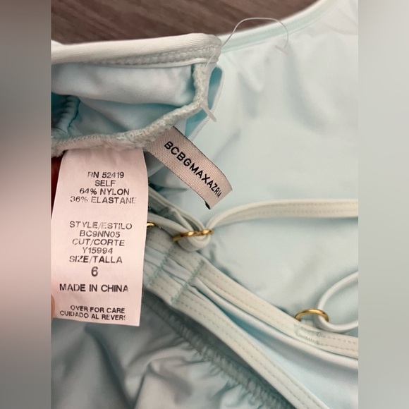 Bcbgmaxazria Size 6 Plunging V-Neckline Shirr One Piece Swimsuit Aqua Blue - Picture 8 of 15